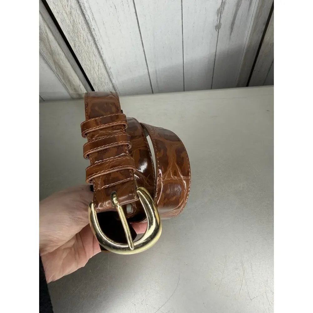 Vintage Gitano Belt Faux Leather Snake Croco Brown Belt Gold Buckle M/L